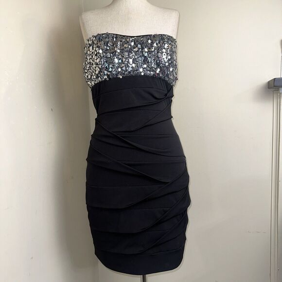NWT RUBY ROX Y2k Mermaid Bandage Mini Dress Strapless Sequined Top Size Medium - Picture 1 of 8